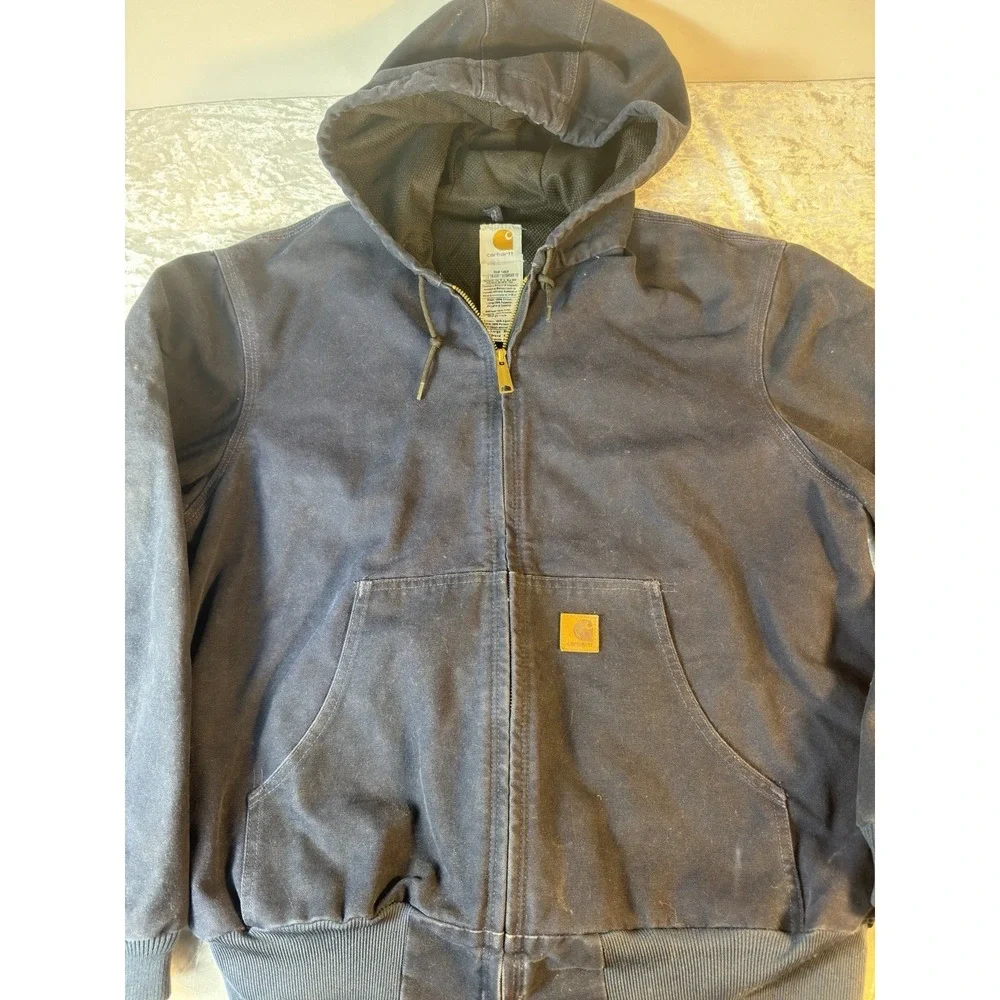 Carhartt J140 Active Jacket Large‎ Regular MDT Blue Hooded Duck Canvas Workwear